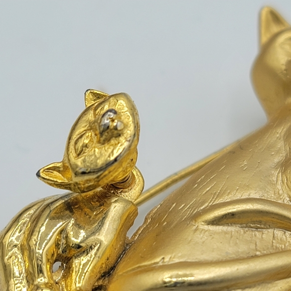 Cat Kitten Trembler Brooch Playful Animal Jewelry Mother & Children Pin Vintage - Picture 11 of 12